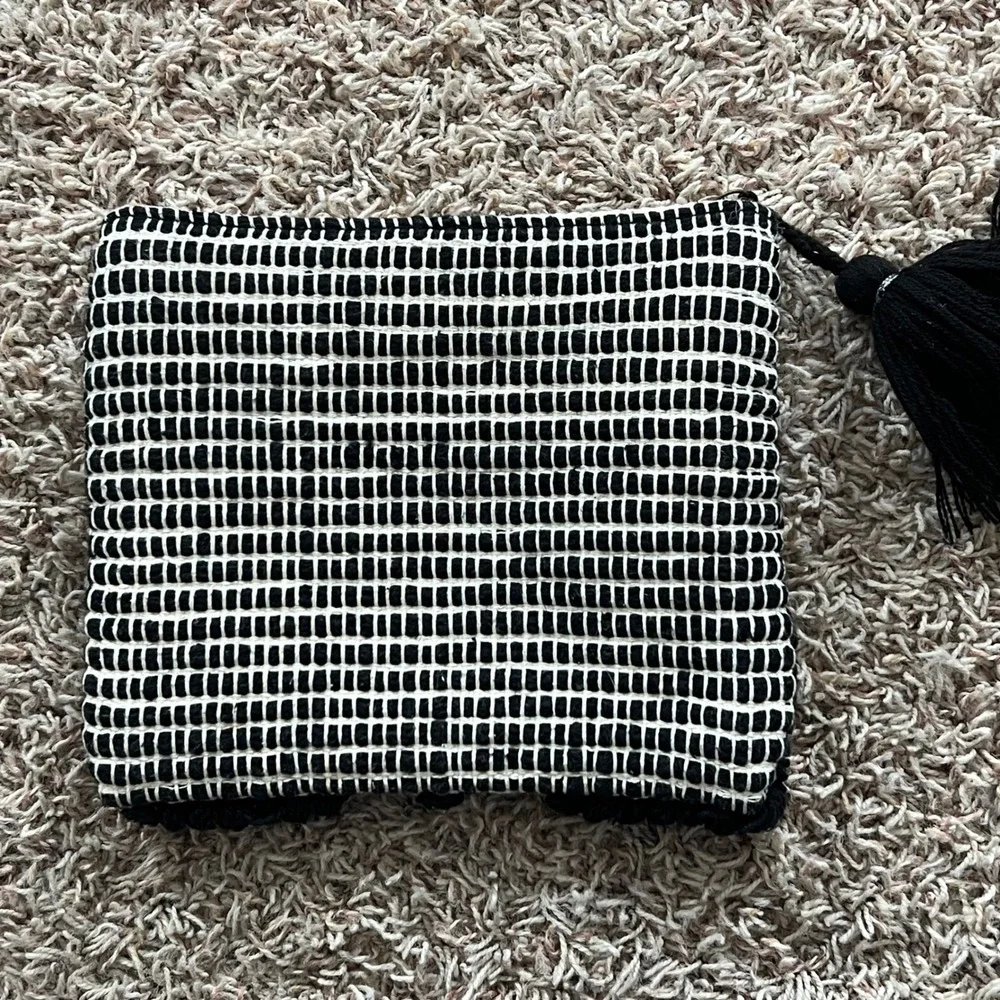 World Market Black White Geometric Tassel Clutch Pouch Bag Boho‎ Festival